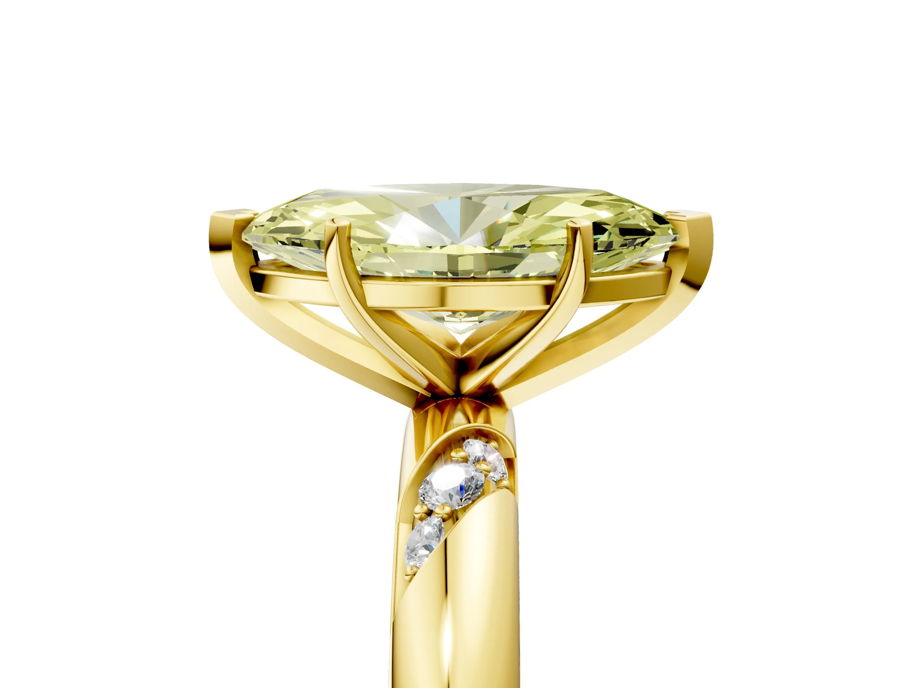 Yellow gold Fancy Yellow Marquise Cut Solitaire Diamond Engagement Ring with Twisted Pave Band and Four-Prong Setting_8