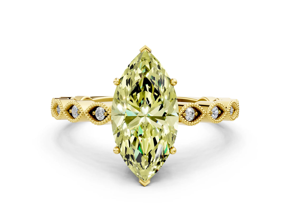 Yellow gold Fancy Yellow Marquise Cut Solitaire Diamond Ring with Infinity Twist Band and Four-Prong Setting_24