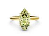 Yellow gold Fancy Yellow Marquise Cut Solitaire Diamond Ring with Prong Setting and Plain Band