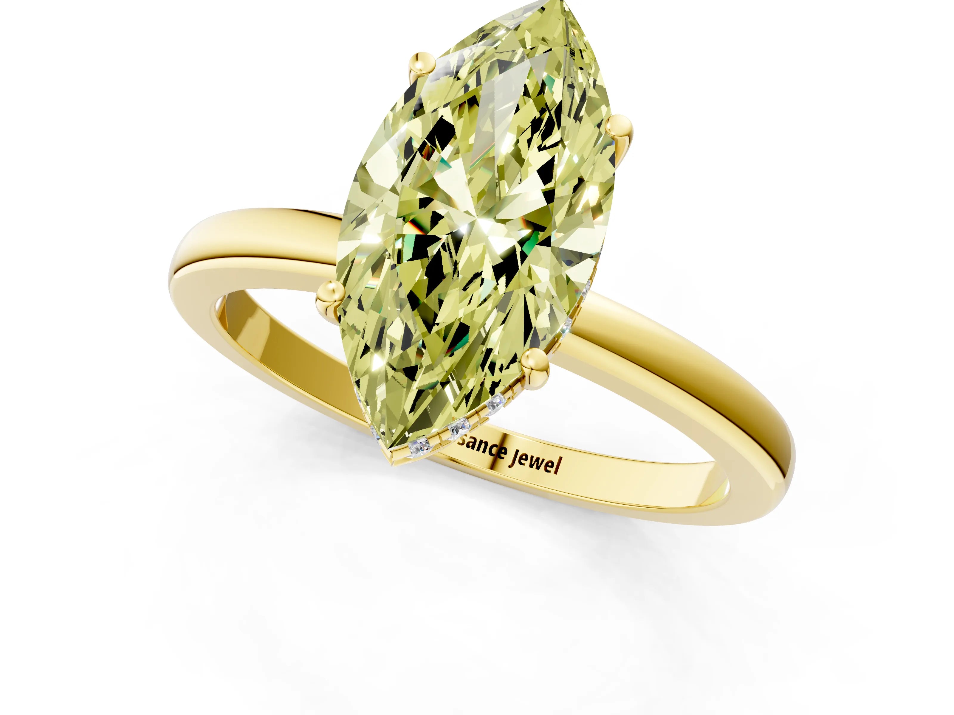 Yellow gold Fancy Yellow Marquise Cut Solitaire Diamond Ring with Prong Setting and Plain Band_1