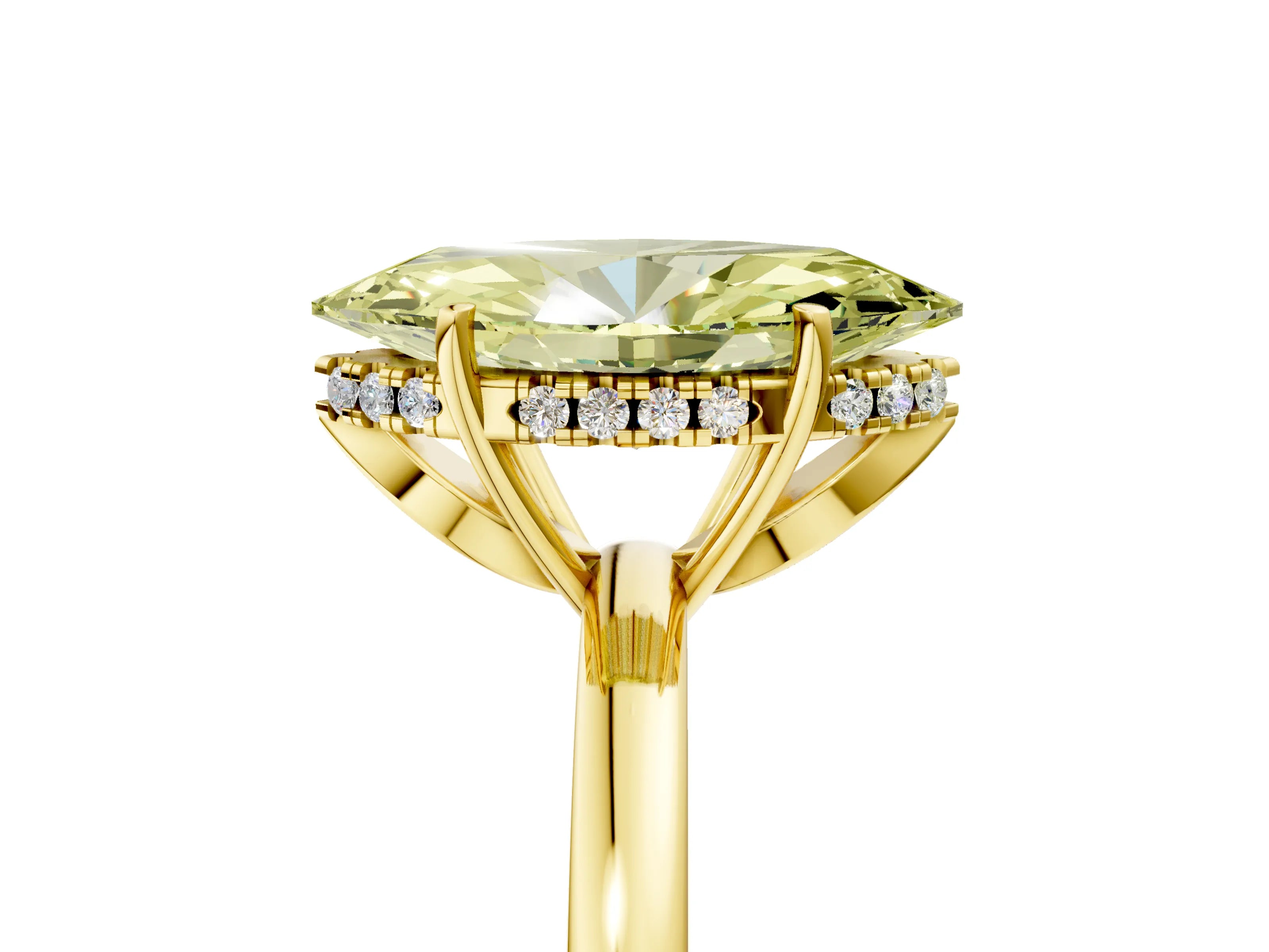 Yellow gold Fancy Yellow Marquise Cut Solitaire Diamond Ring with Prong Setting and Plain Band_5
