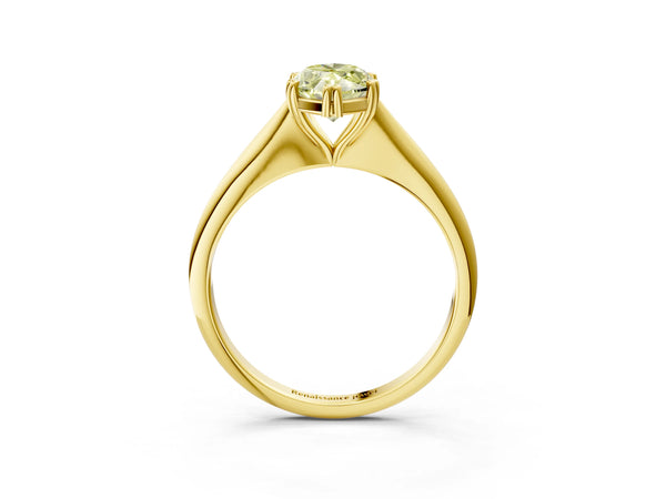 Yellow gold Fancy Yellow Marquise Cut Solitaire Diamond Ring with Six-Prong Setting and Classic Band