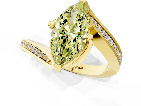 Yellow gold Fancy Yellow Marquise Cut Solitaire Diamond Twist Band with Pavé Setting and Four-Prong Setting_1