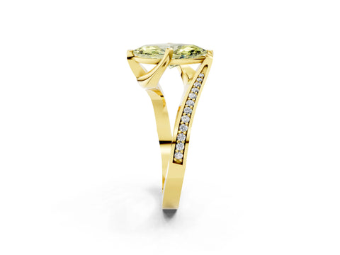 Yellow gold Fancy Yellow Marquise Cut Solitaire Diamond Twist Band with Pavé Setting and Four-Prong Setting_2