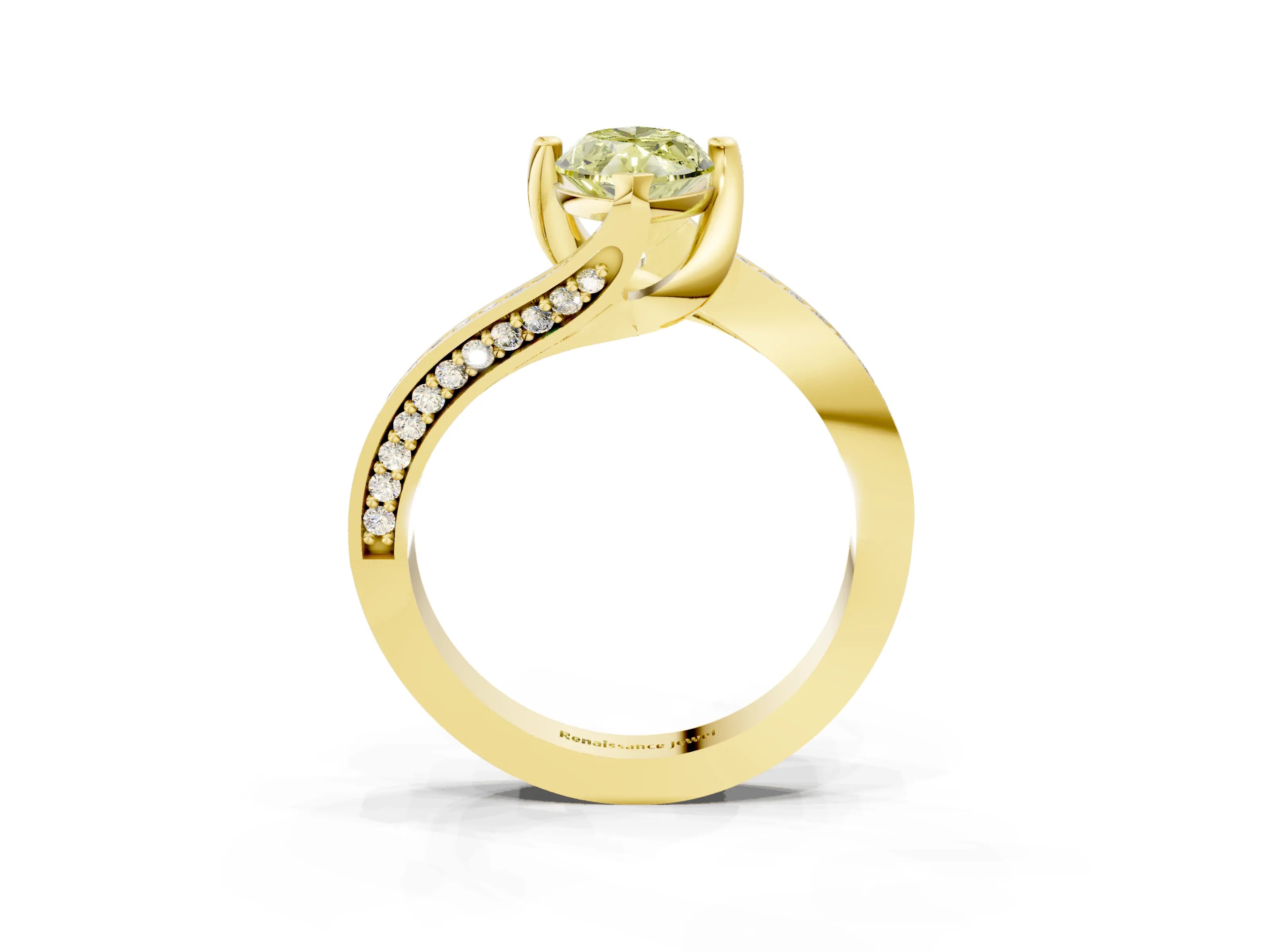 Yellow gold Fancy Yellow Marquise Cut Solitaire Diamond Twist Band with Pavé Setting and Four-Prong Setting_3