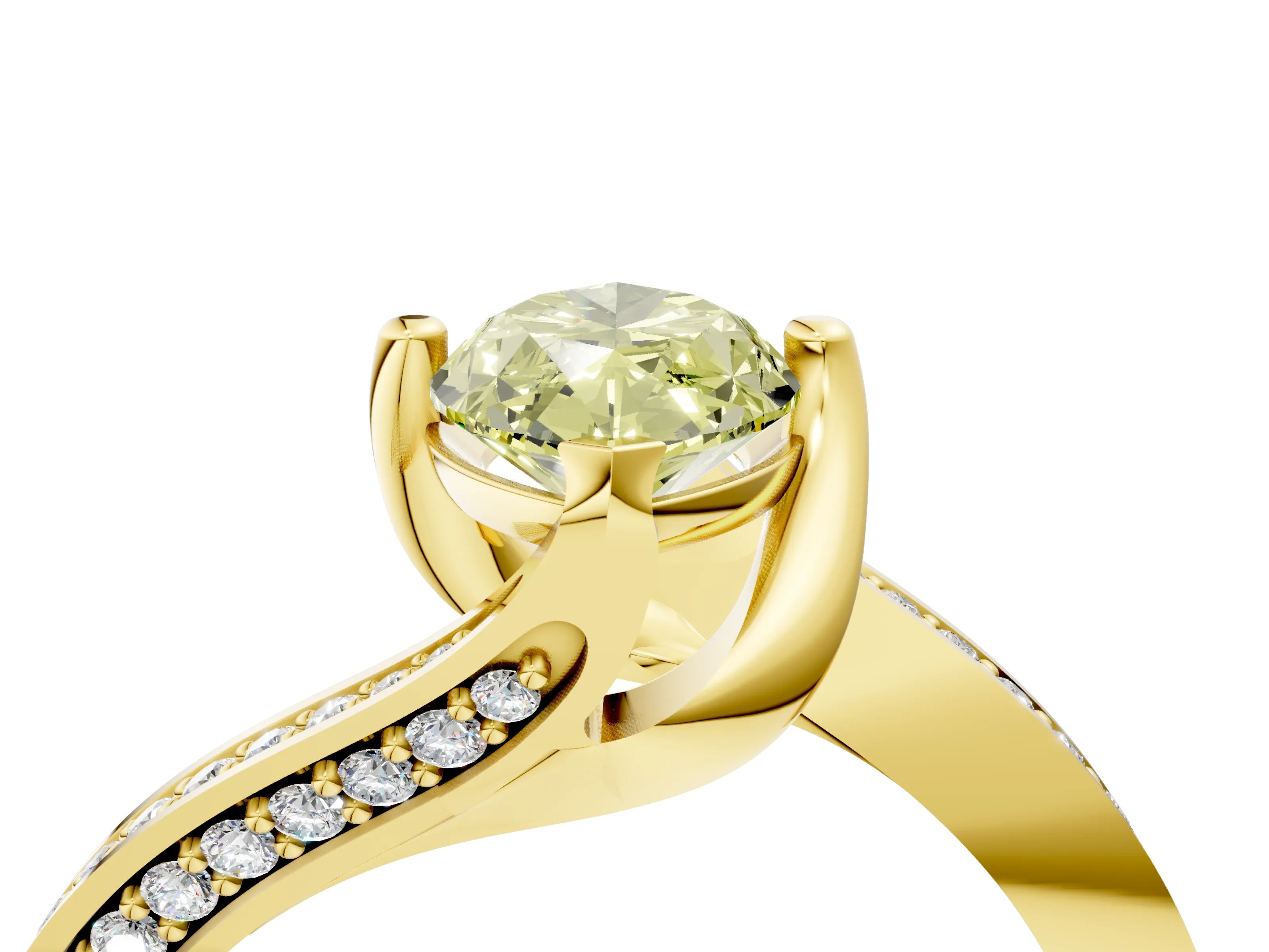 Yellow gold Fancy Yellow Marquise Cut Solitaire Diamond Twist Band with Pavé Setting and Four-Prong Setting_4