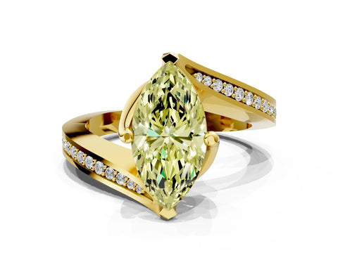 Yellow gold Fancy Yellow Marquise Cut Solitaire Diamond Twist Band with Pavé Setting and Four-Prong Setting