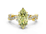 Yellow gold Fancy Yellow Marquise  Cut Solitaire Diamond Twisted Band with Pave Setting