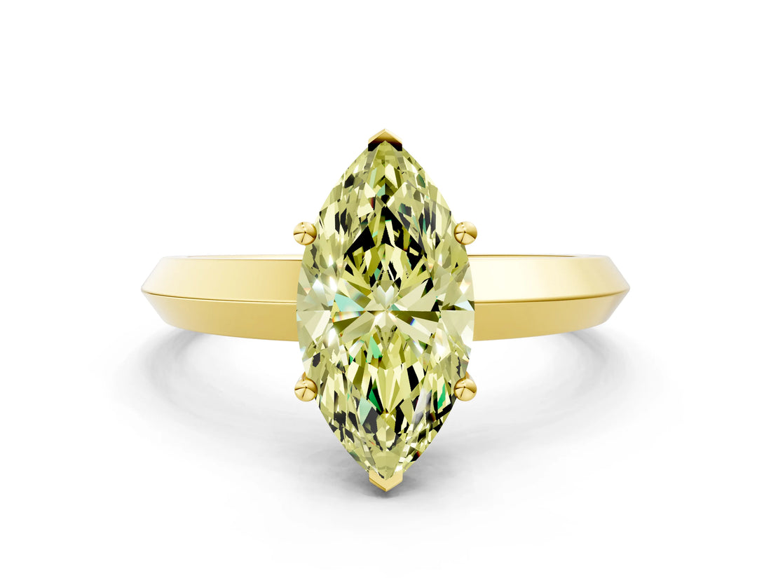 Yellow gold Fancy Yellow Marquise  Cut Solitaire Engagement Ring with Flat Band and Four-Prong Setting 1