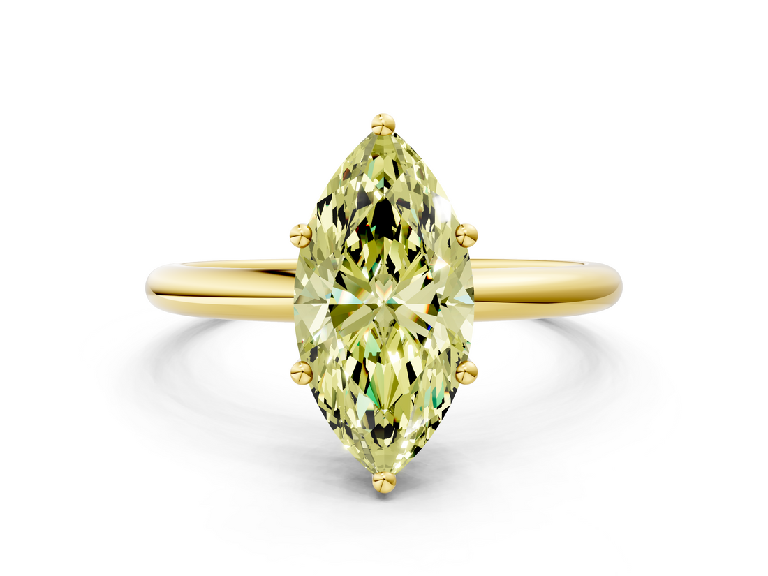 Yellow gold Fancy Yellow Marquise  Cut Solitaire Engagement Ring with Four-Prong Setting and Classic Band