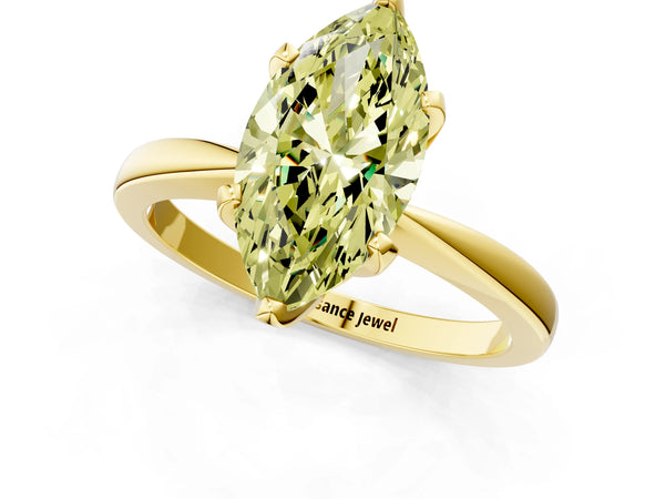Yellow gold Fancy Yellow Marquise Cut Solitaire Engagement Ring with Six-Prong Setting and Tapered Band