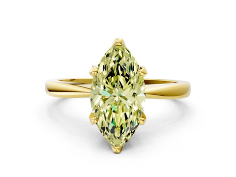 Yellow gold Fancy Yellow Marquise Cut Solitaire Engagement Ring with Six-Prong Setting and Tapered Band