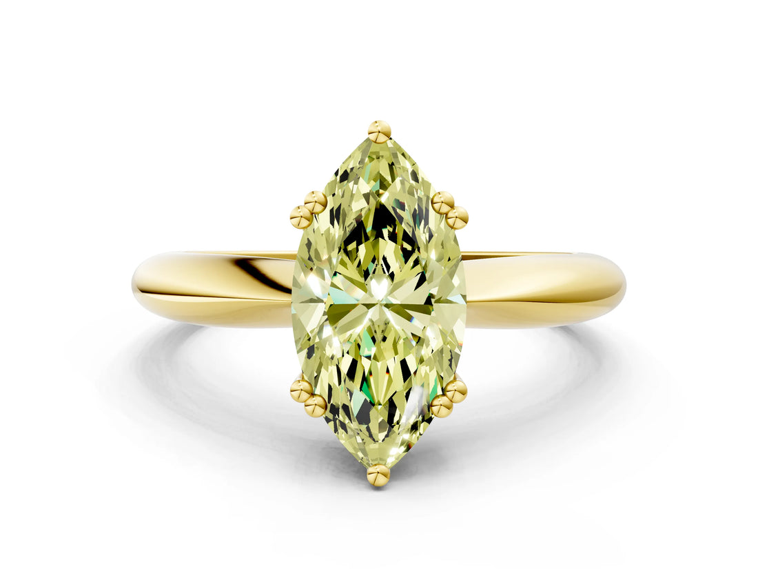 Yellow gold Fancy Yellow Marquise  Cut Solitaire Engagement Ring with Tapered Band and Four-Prong Setting 1