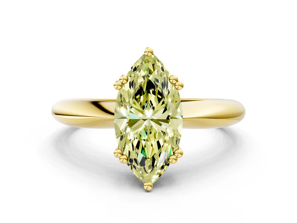 Yellow gold Fancy Yellow Marquise  Cut Solitaire Engagement Ring with Tapered Band and Four-Prong Setting