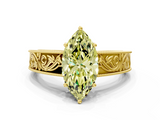 Yellow gold Fancy Yellow Marquise  Cut Solitaire Engraved Band with Four-Prong Setting