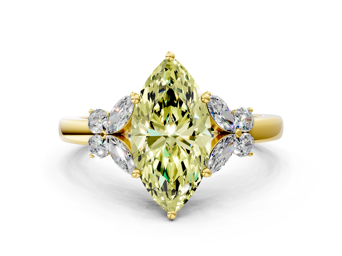 Yellow gold Fancy Yellow Marquise  Cut Solitaire Floral Diamond Ring with Four-Prong Setting