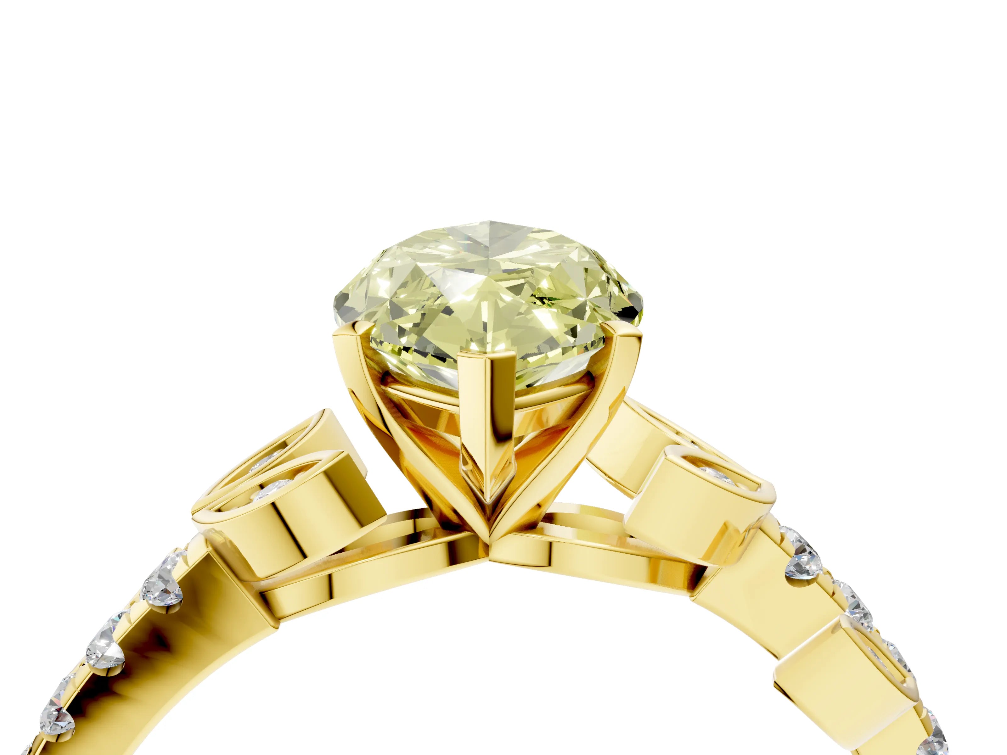 Yellow gold Fancy Yellow Marquise Cut Solitaire Leaf-Inspired Diamond Ring with Pavé Band and Four-Prong Setting_4