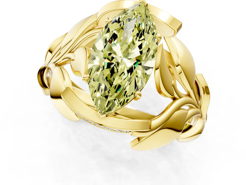 Yellow gold Fancy Yellow Marquise Cut Solitaire Leaf-Inspired Engagement Ring with Prong Setting_1