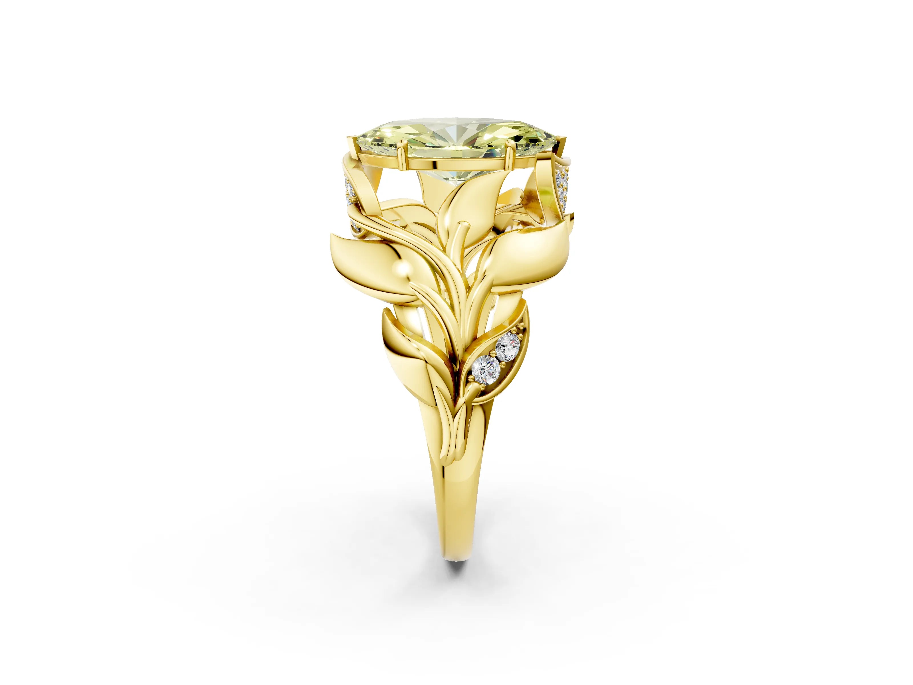 Yellow gold Fancy Yellow Marquise Cut Solitaire Leaf-Inspired Engagement Ring with Prong Setting_2