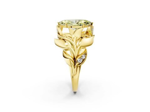 Yellow gold Fancy Yellow Marquise Cut Solitaire Leaf-Inspired Engagement Ring with Prong Setting_2