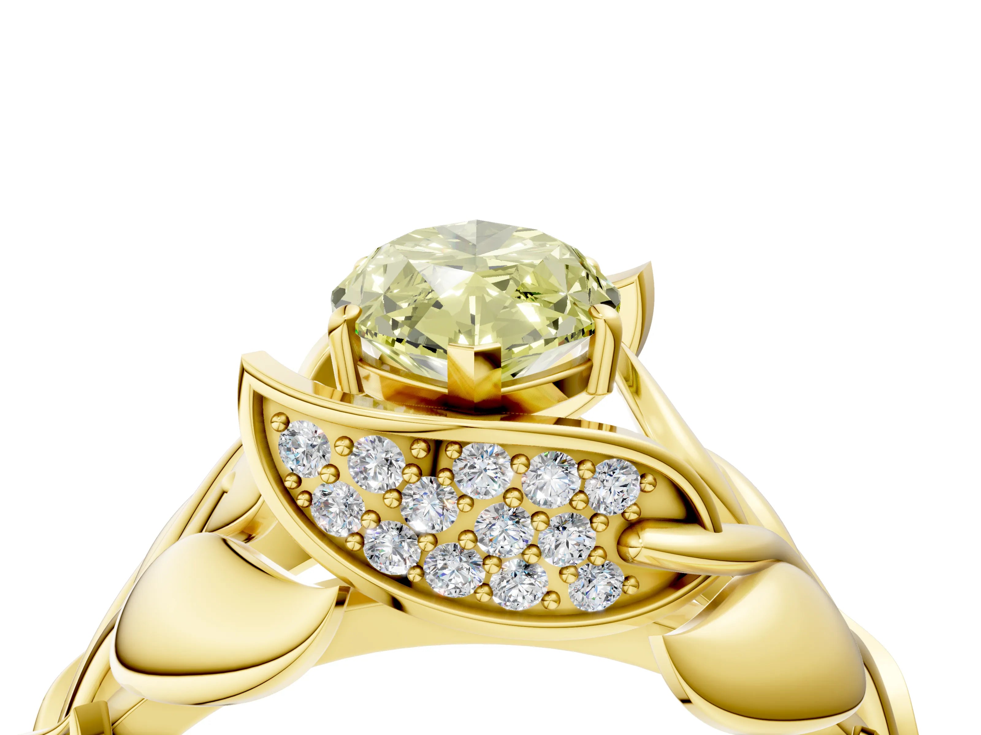 Yellow gold Fancy Yellow Marquise Cut Solitaire Leaf-Inspired Engagement Ring with Prong Setting_4