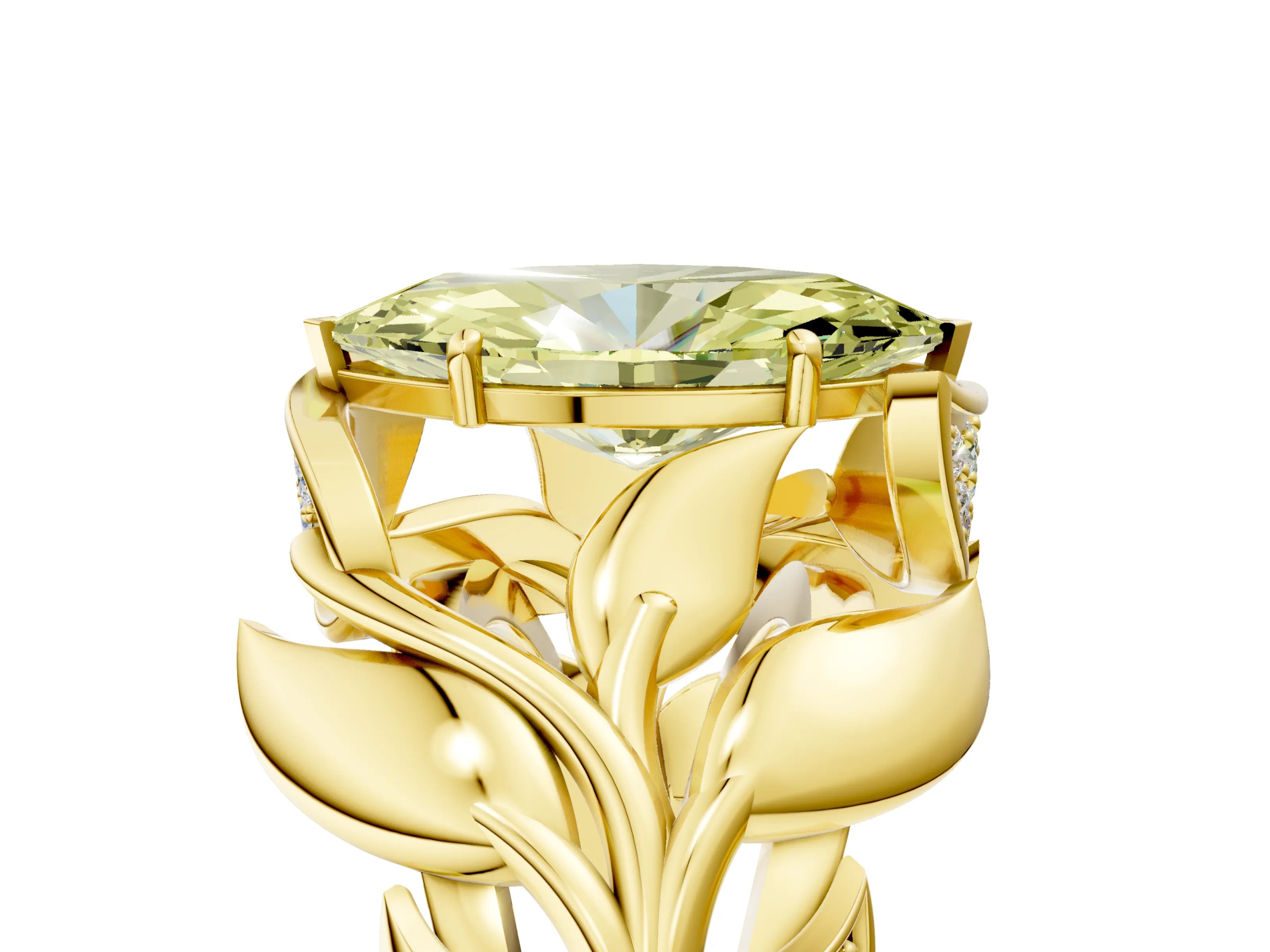 Yellow gold Fancy Yellow Marquise Cut Solitaire Leaf-Inspired Engagement Ring with Prong Setting_5