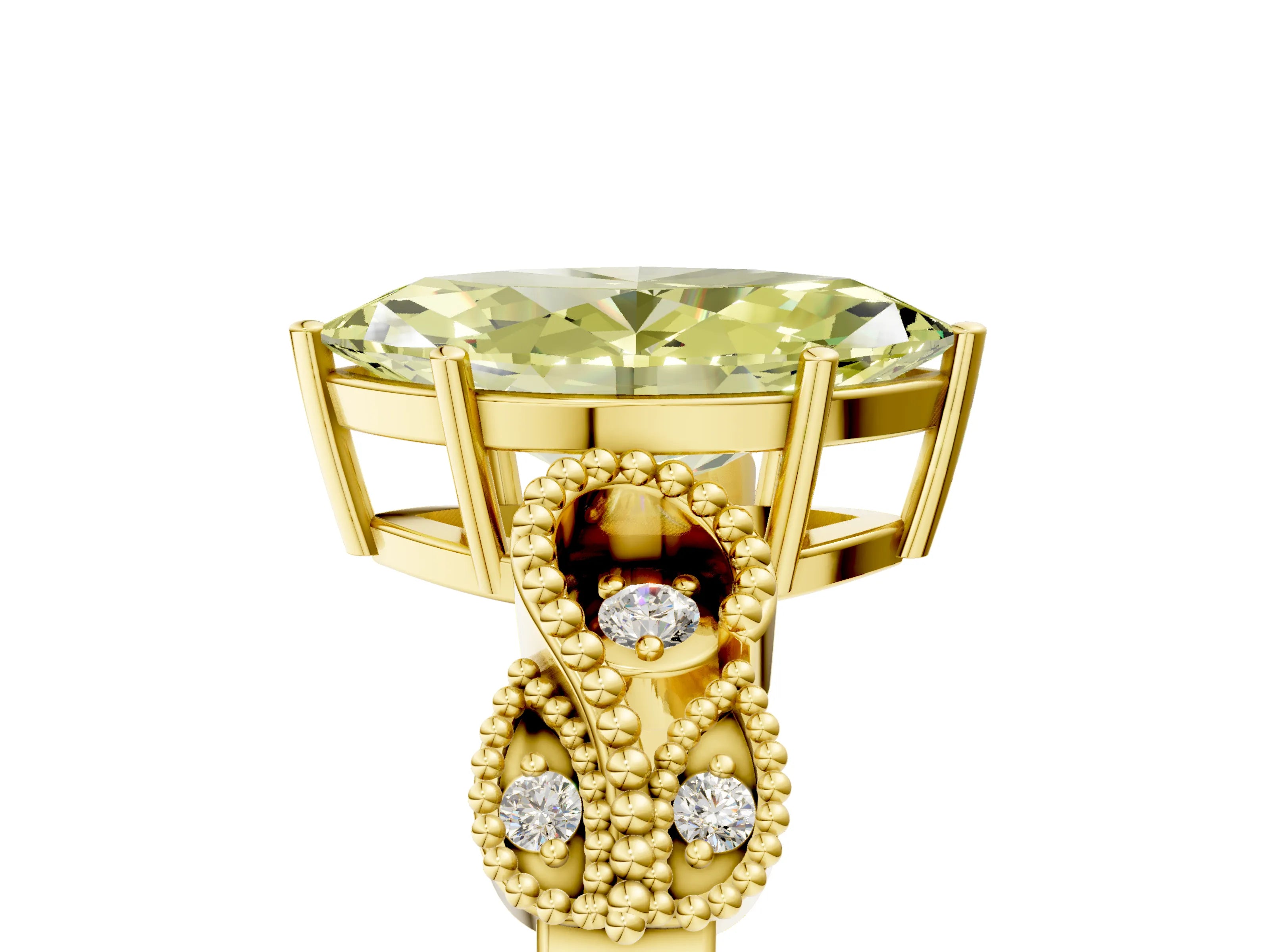 Yellow gold Fancy Yellow Marquise Cut Solitaire Milgrain Leaf Band with Prong Setting_5