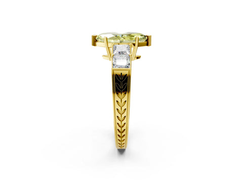 Yellow gold Fancy Yellow Marquise Cut Solitaire Princess Side Stone Engraved Band Prong Setting Ring_2