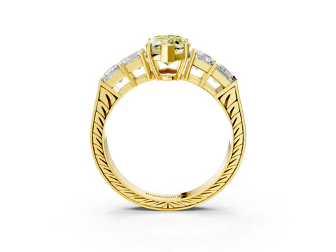 Yellow gold Fancy Yellow Marquise Cut Solitaire Princess Side Stone Engraved Band Prong Setting Ring_3