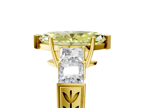 Yellow gold Fancy Yellow Marquise Cut Solitaire Princess Side Stone Engraved Band Prong Setting Ring_5