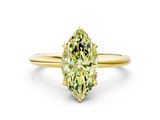 Yellow gold Fancy Yellow Marquise  Cut Solitaire Ring with Thin Band and Four-Prong Setting