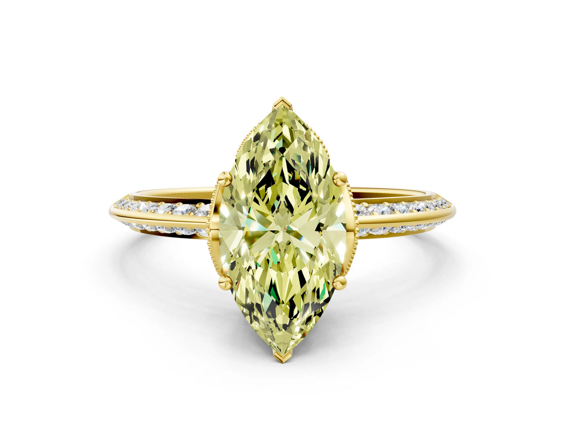 Yellow gold Fancy Yellow Marquise Cut Solitaire Split Shank Pave Diamond Engagement Ring with Four-Prong Setting_24