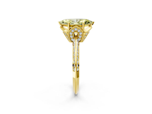 Yellow Gold Marquise Graduated Pave Engagement Ring Setting for Fancy Yellow Center