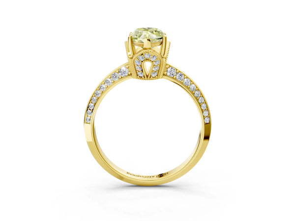 Yellow Gold Marquise Graduated Pave Engagement Ring Setting for Fancy Yellow Center