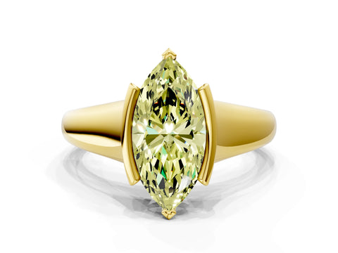 Yellow gold Fancy Yellow Marquise Cut Solitaire Tension Set Diamond Ring with Split Shank Band