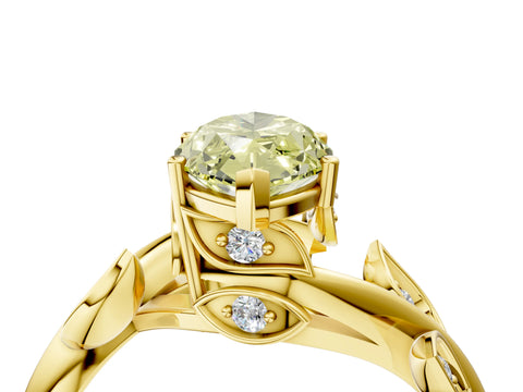 Yellow gold Fancy Yellow Marquise Cut Solitaire Twist Engagement Ring with Leaf Accents and Prong Setting_4