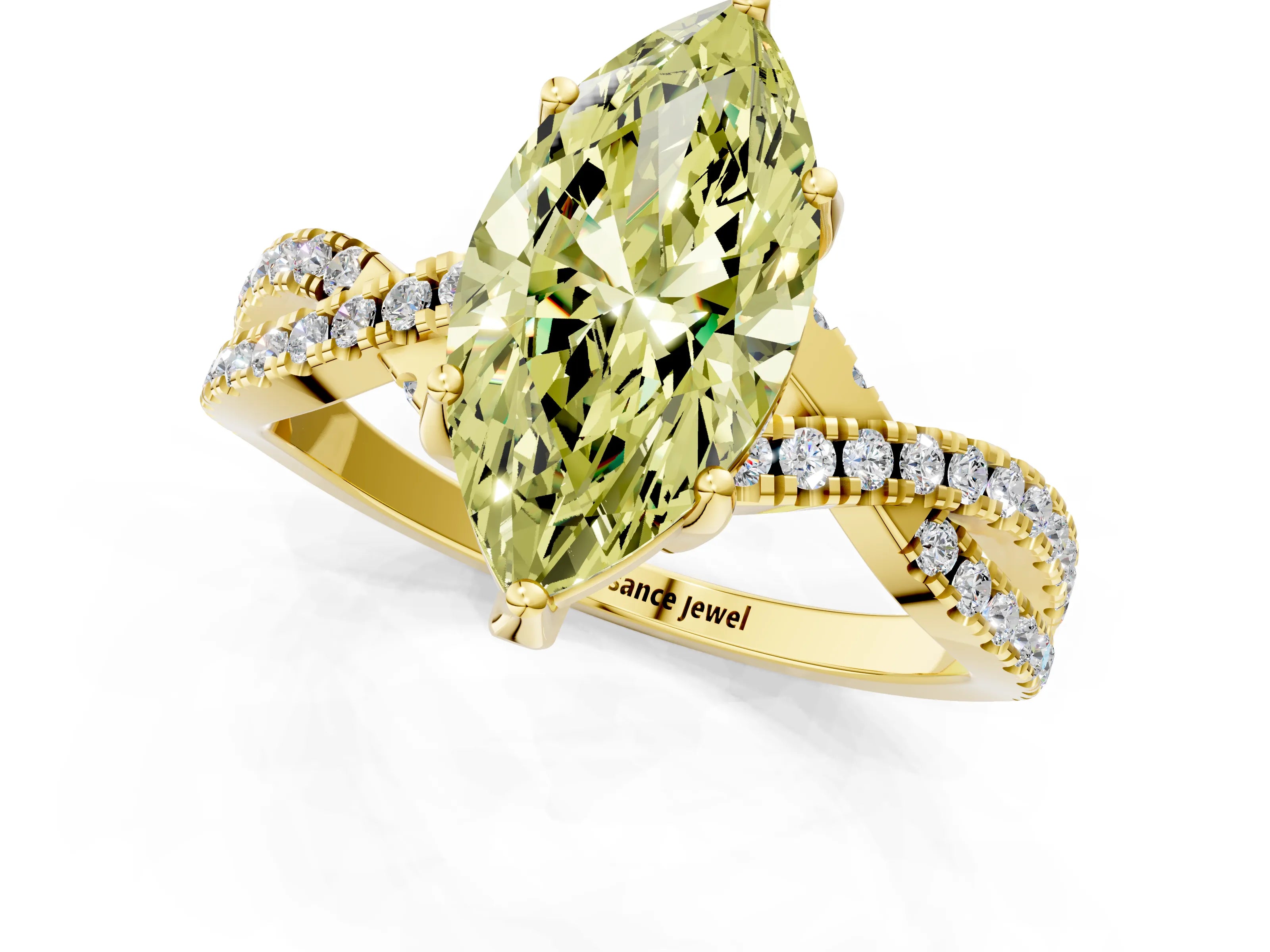Yellow gold Fancy Yellow Marquise Cut Solitaire Twist Pave Diamond Engagement Ring with Prong Setting_37