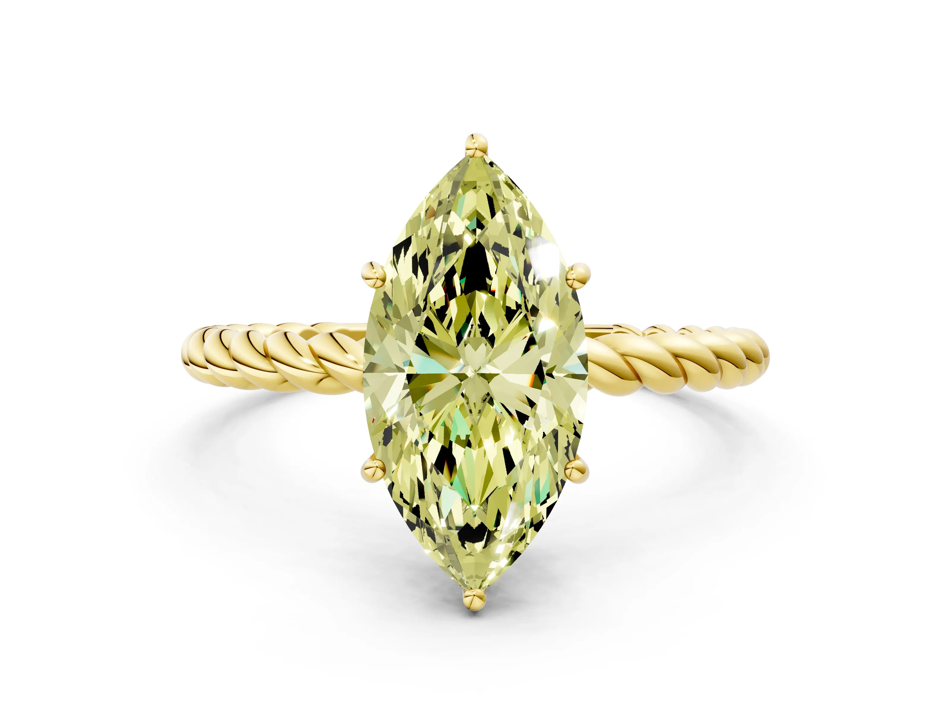 Yellow gold Fancy Yellow Marquise Cut Solitaire Twisted Band 4-Prong Ring