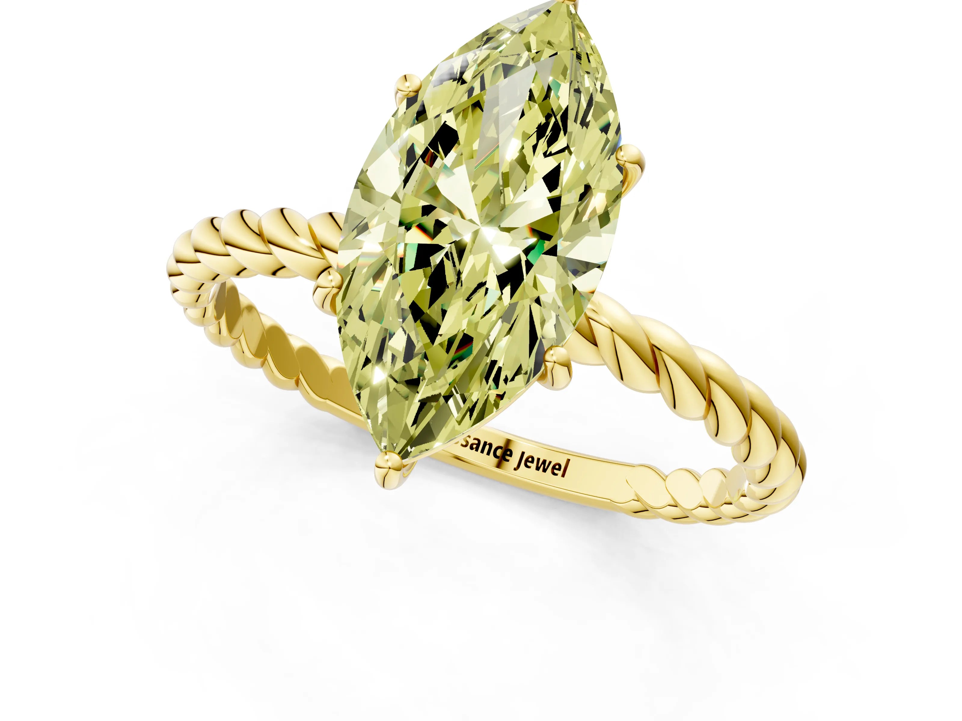 Yellow gold Fancy Yellow Marquise Cut Solitaire Twisted Band 4-Prong Ring_1
