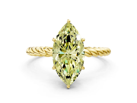 Yellow gold Fancy Yellow Marquise Cut Solitaire Twisted Band 4-Prong Ring