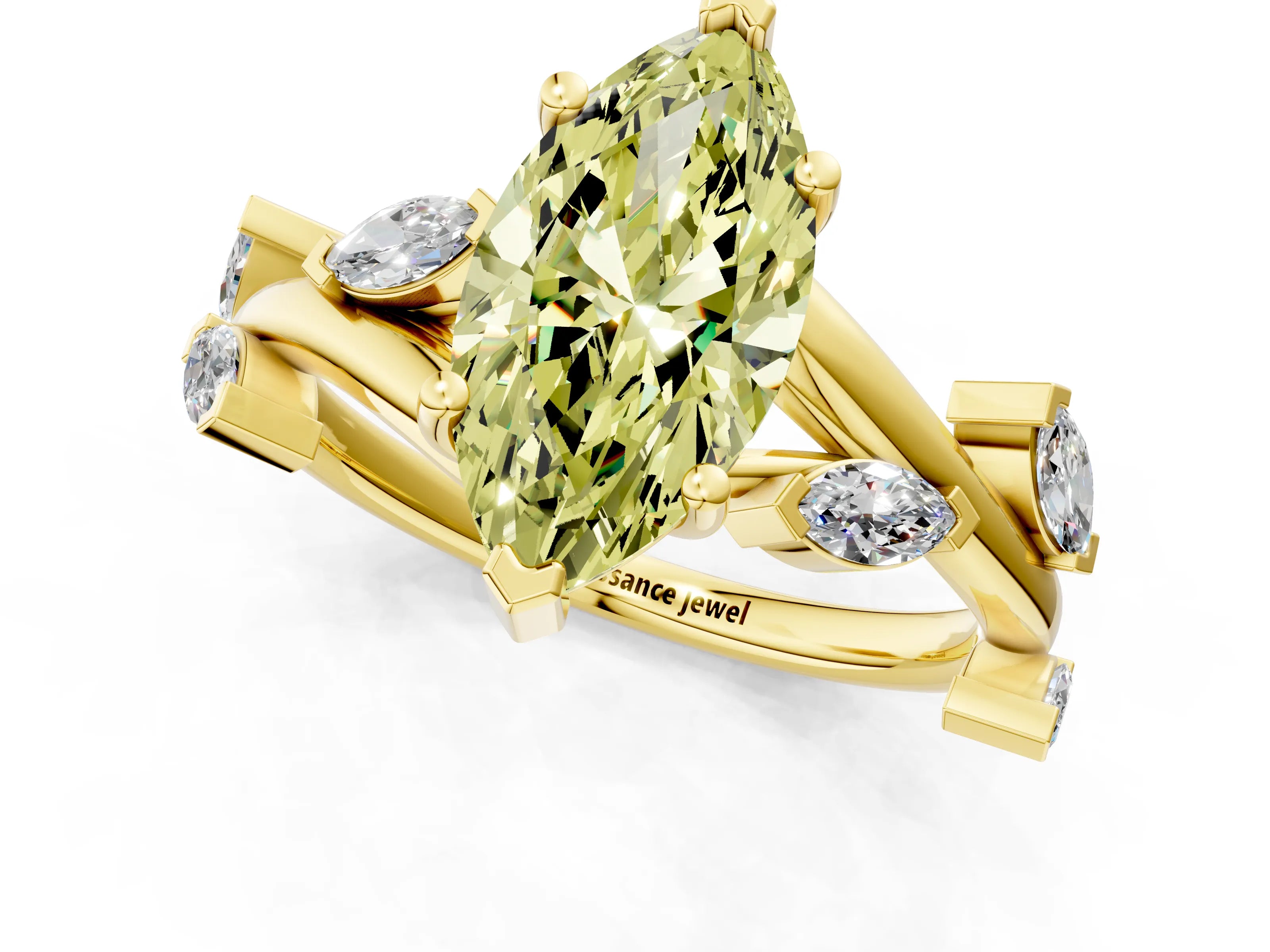 Yellow gold Fancy Yellow Marquise Cut Solitaire Twisted Band Marquise Accent Prong Setting Ring_1