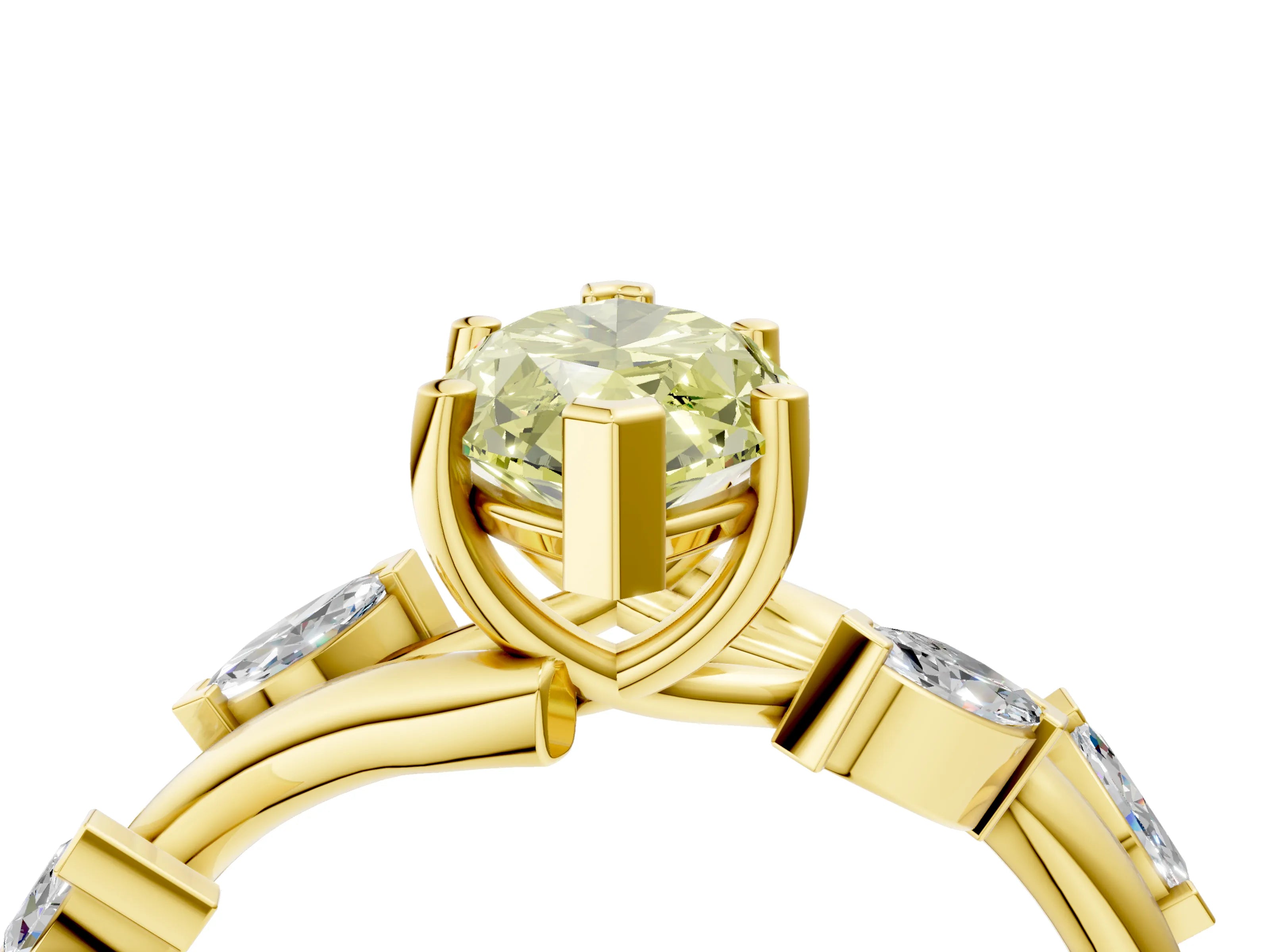 Yellow gold Fancy Yellow Marquise Cut Solitaire Twisted Band Marquise Accent Prong Setting Ring_4