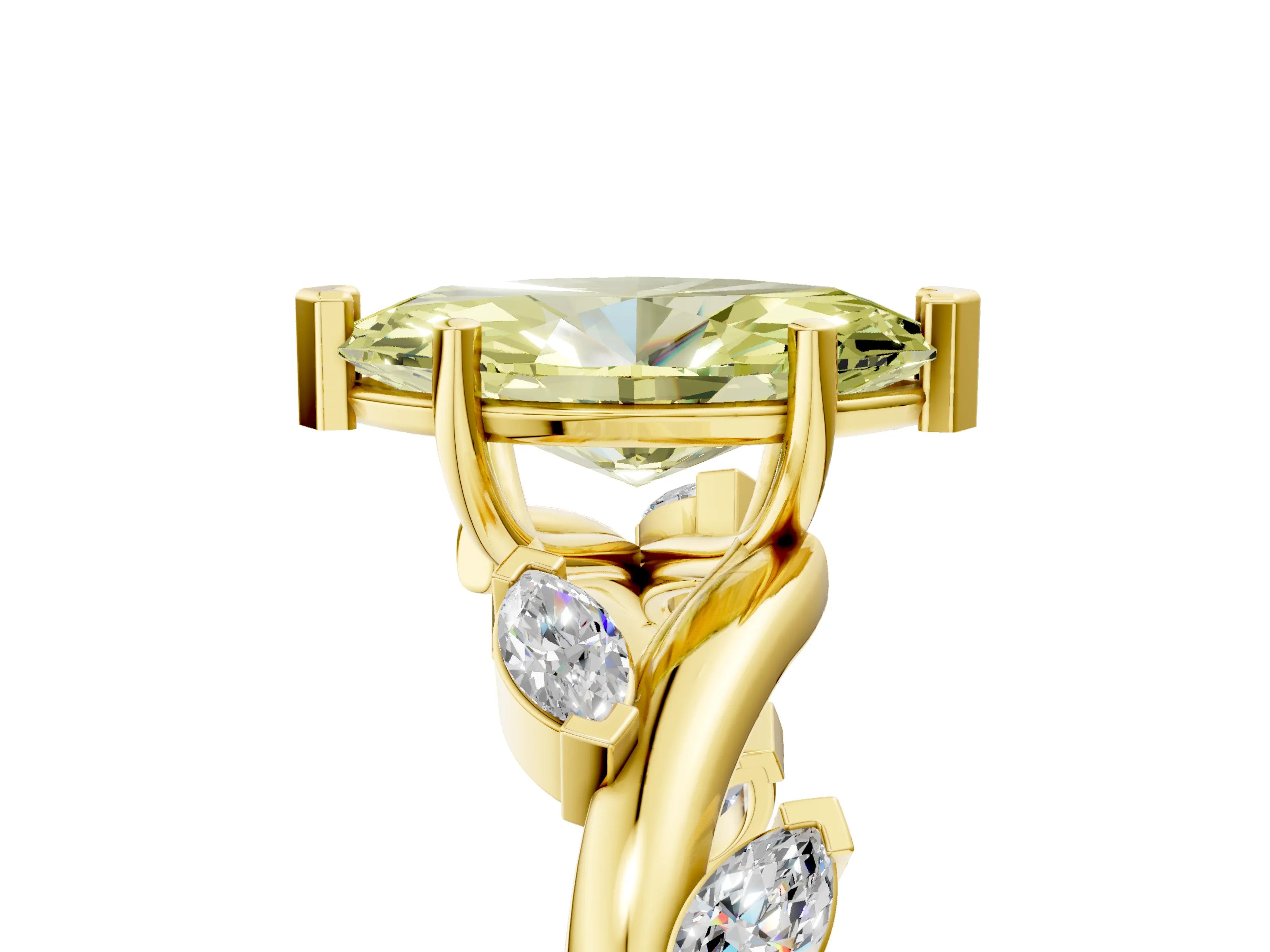 Yellow gold Fancy Yellow Marquise Cut Solitaire Twisted Band Marquise Accent Prong Setting Ring_5