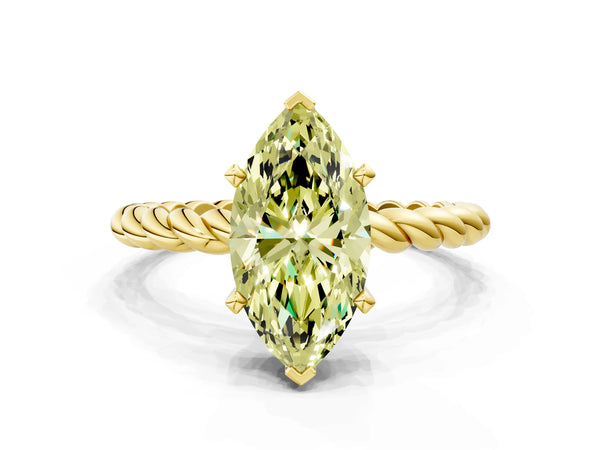 Yellow gold Fancy Yellow Marquise  Cut Solitaire Twisted Band with Four-Prong Setting