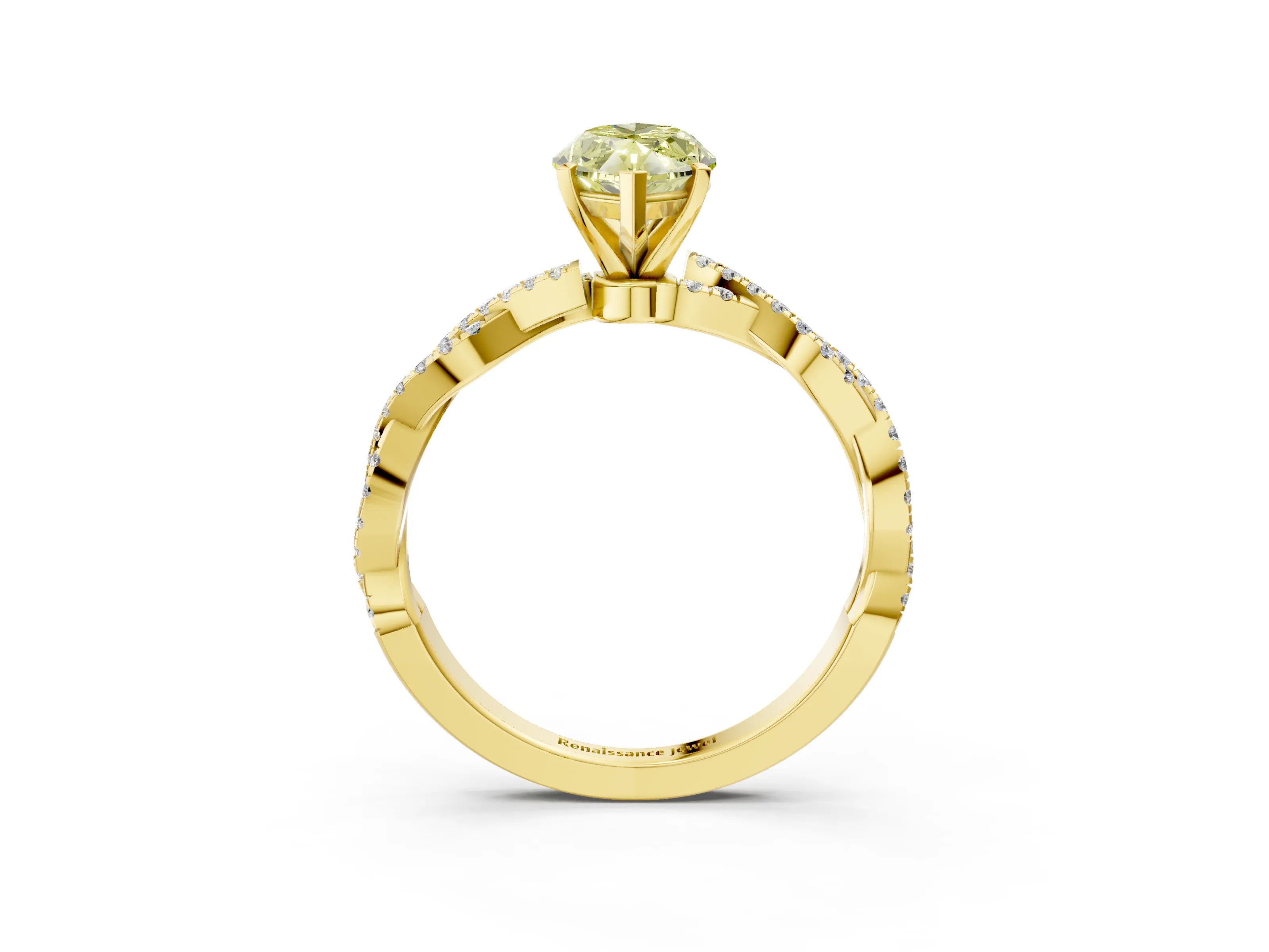 Yellow gold Fancy Yellow Marquise Cut Solitaire Twisted Pave Band with Four-Prong Setting_6