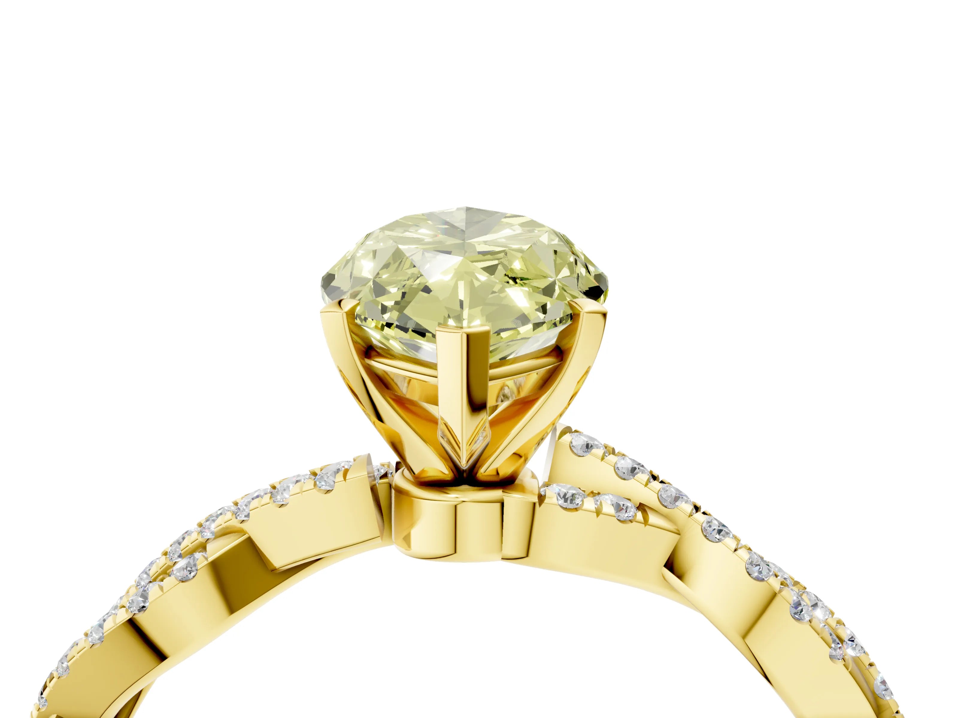 Yellow gold Fancy Yellow Marquise Cut Solitaire Twisted Pave Band with Four-Prong Setting_7