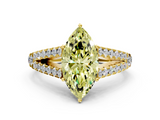 Yellow gold Fancy Yellow Marquise  Cut Split Shank Pave Diamond Engagement Ring with Four-Prong Setting