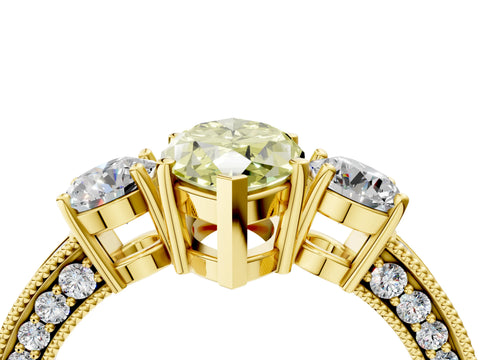 Yellow gold Fancy Yellow Marquise Cut Three-Stone Diamond Ring with Pavé Band and Four-Prong Setting_4