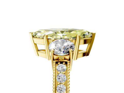 Yellow gold Fancy Yellow Marquise Cut Three-Stone Diamond Ring with Pavé Band and Four-Prong Setting_5