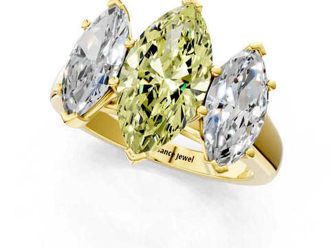 Yellow gold Fancy Yellow Marquise Cut Three-Stone Diamond Ring with Prong Setting on a Classic Band_1